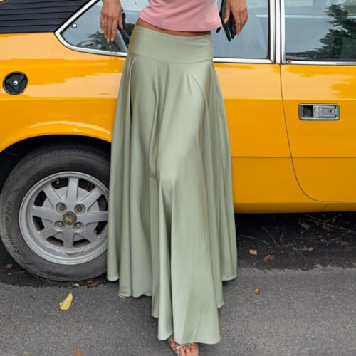 Glossy A-Line Maxi Skirt