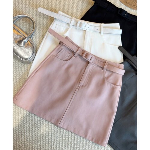 Belted High Waist A-Line Skirt
