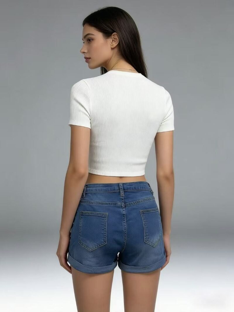 Slim Fit Ripped Denim Shorts