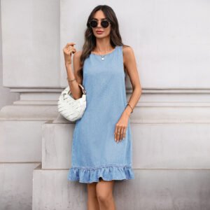 Ruffled Denim A-Line Dress