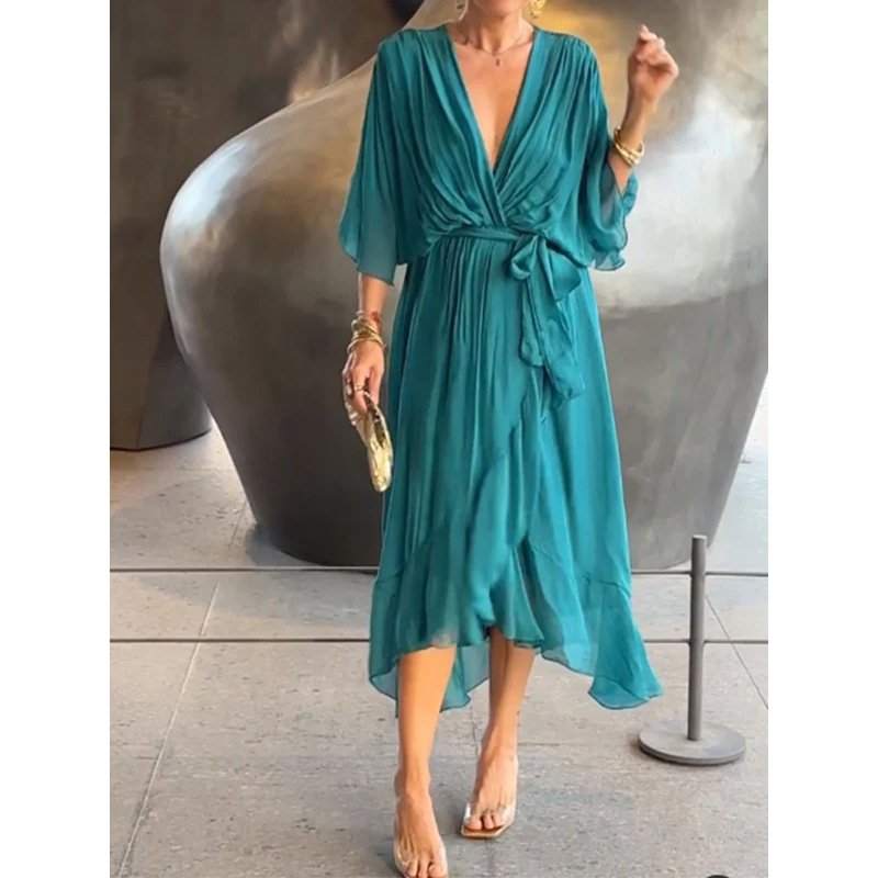 Belted Chiffon Maxi Dress