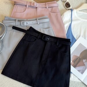 Belted High Waist A-Line Skirt