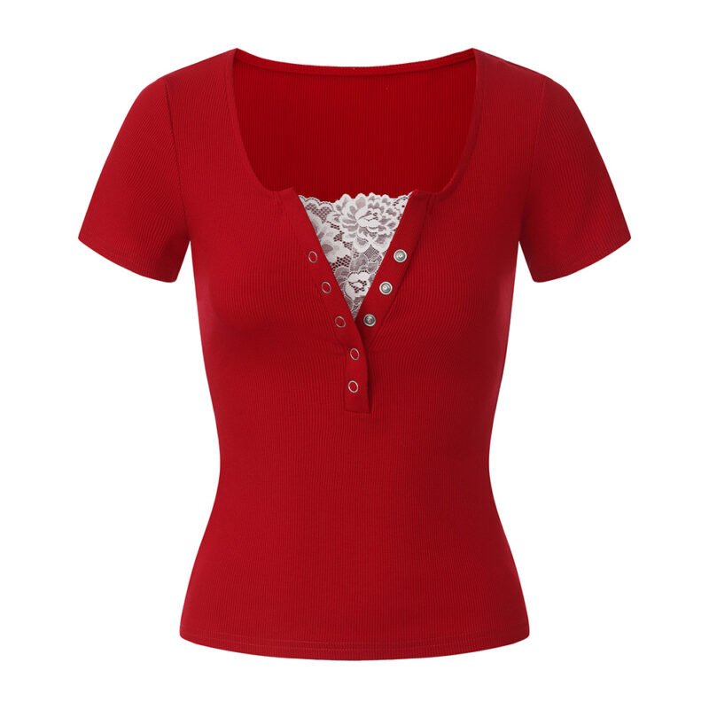 O1CN01f8kSiZ1uAgLHW2NF2_2868995997-0-cib.jpg Lace Trim V-Neck Top