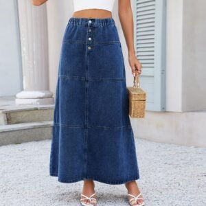 High Waist Button Midi Skirt