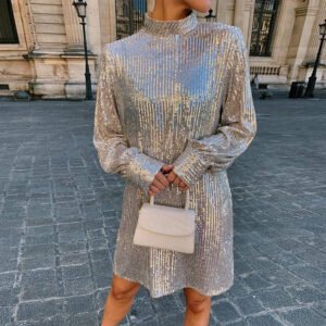 Sequin Tie-Neck Mini Dress
