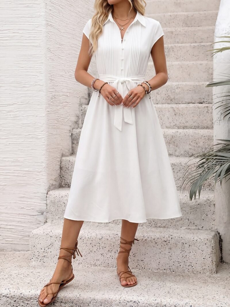 Belted Shirt Midi Dress