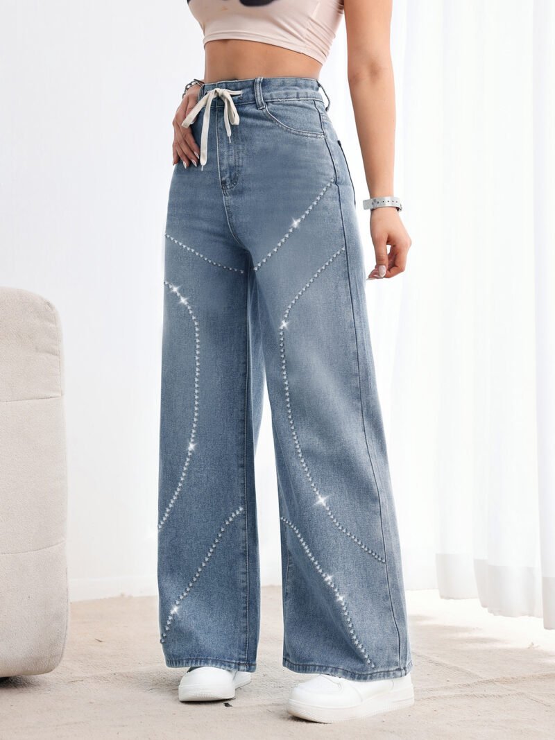 Rhinestone High Waist Jeans