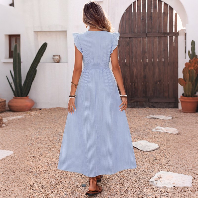 Striped V-Neck Maxi Dress