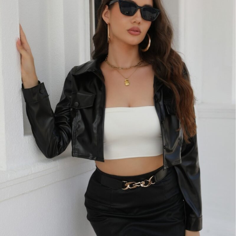 Cropped Faux Leather Jacket