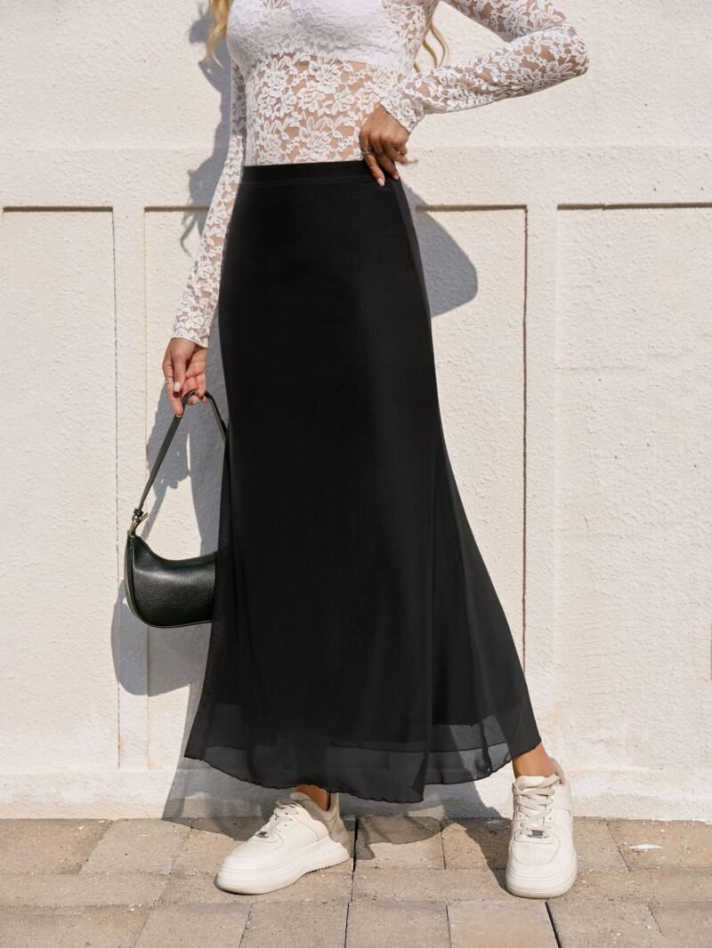 High Waist Mesh Pencil Skirt