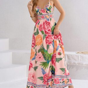 Backless Tie Waist Maxi Dress