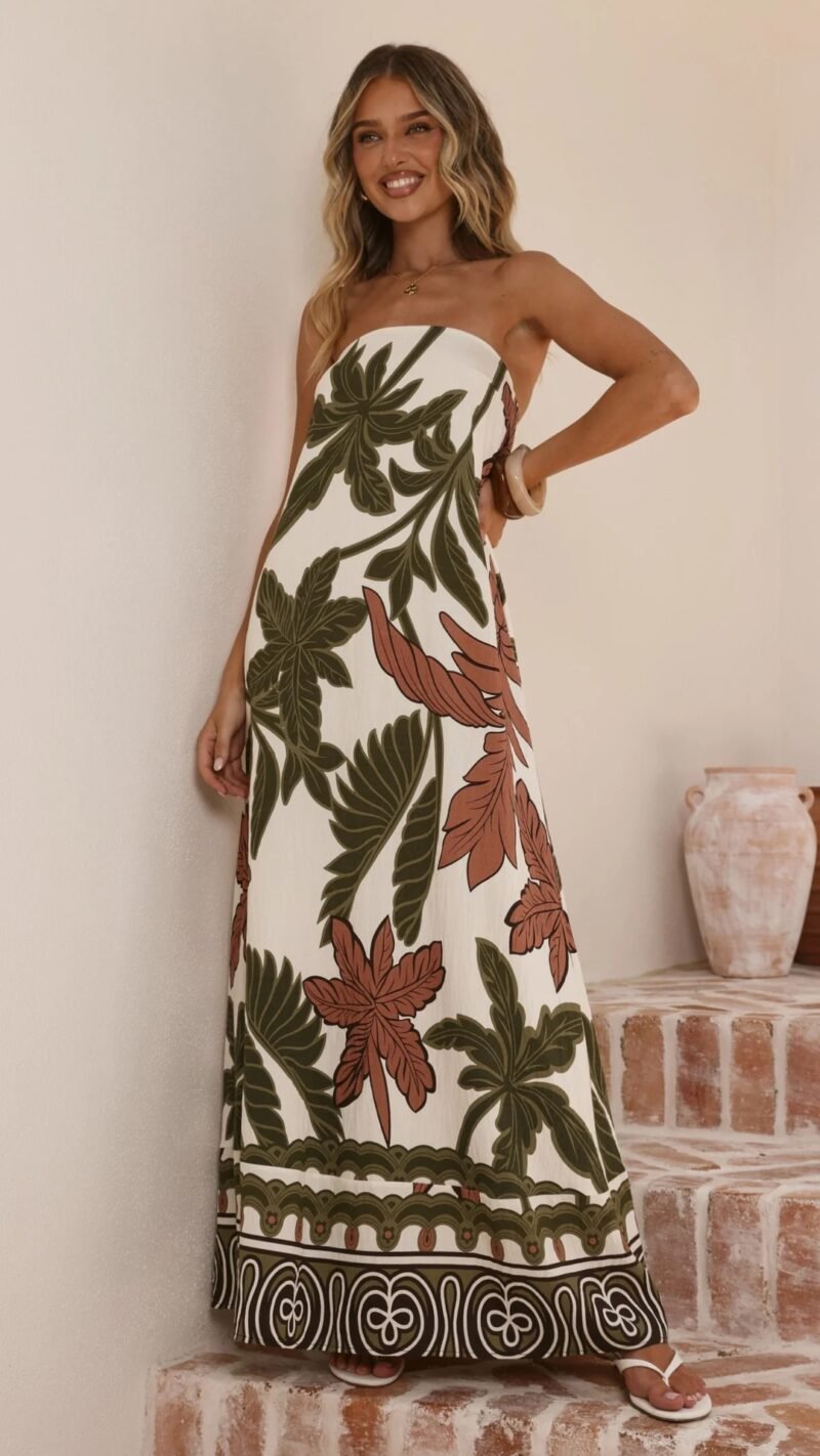 Printed Strapless Maxi Dress