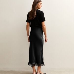 Lace Satin Midi Skirt