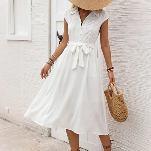 Belted Shirt Midi Dress