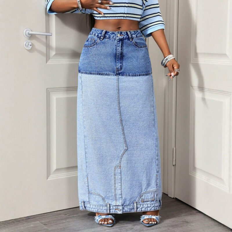 Color Block Denim Skirt