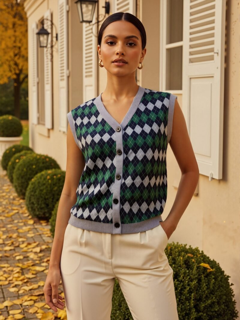 Button Jacquard Knit Vest