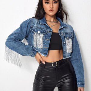 Fringe Denim Crop Jacket
