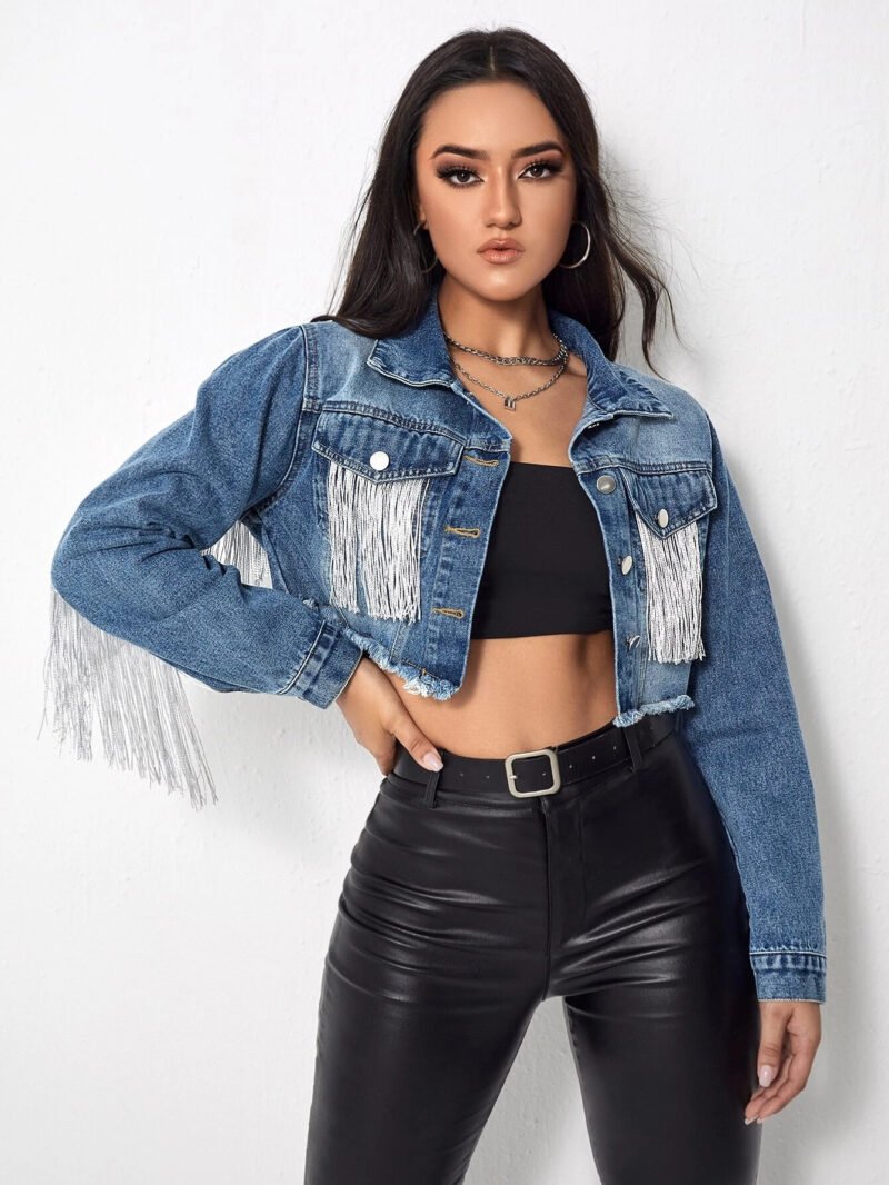 Fringe Denim Crop Jacket