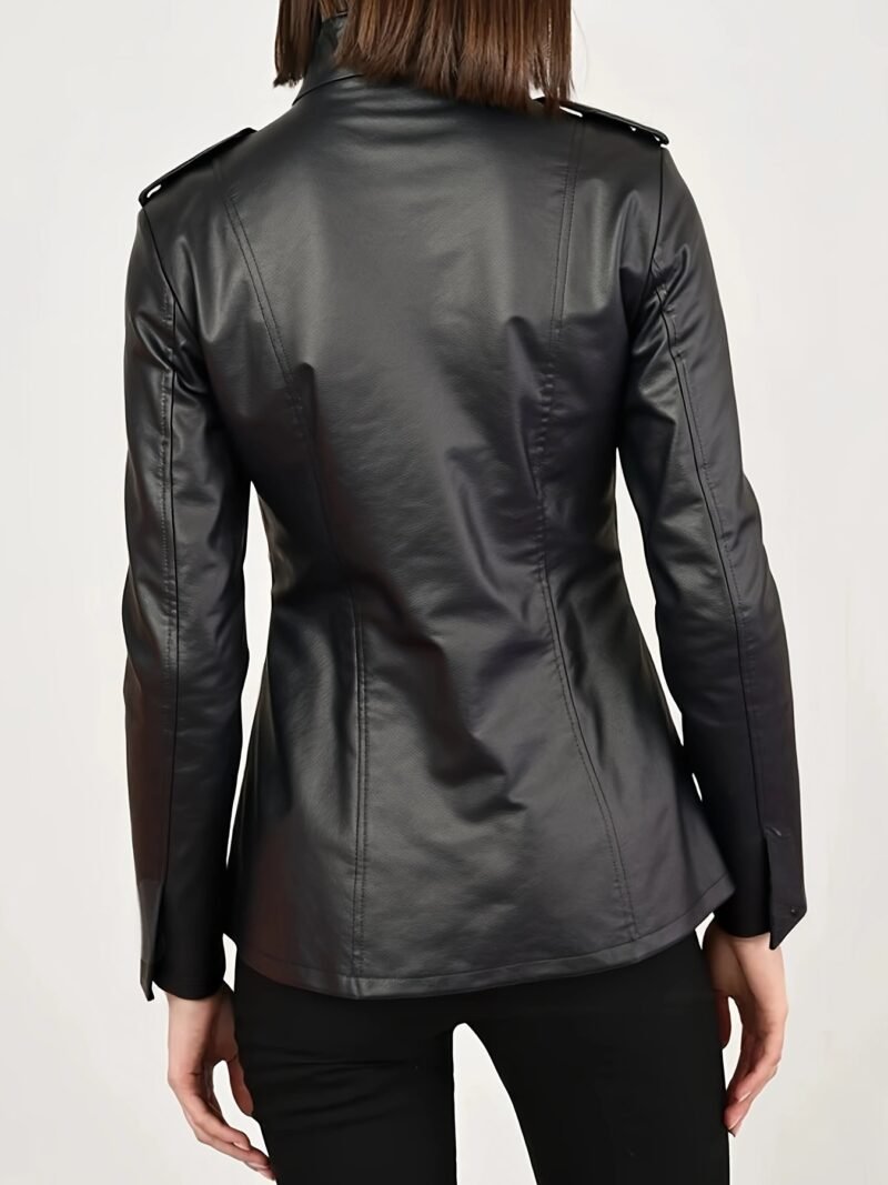 Stand Collar Faux Leather Jacket