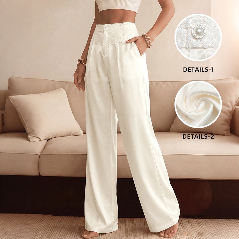 Lace Trim Wide Leg Pants
