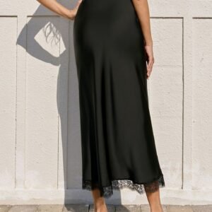 Lace Satin Midi Skirt