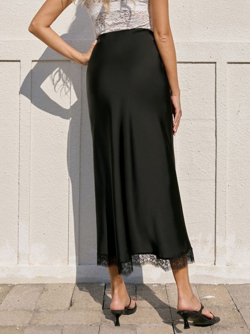 Lace Satin Midi Skirt