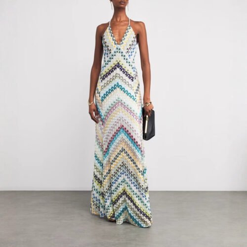 Chevron Halter Maxi Dress