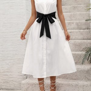 Contrast Bow Shirt Dress