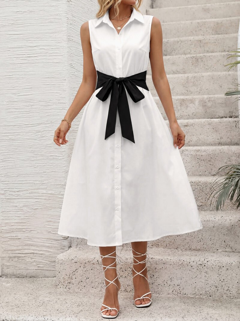 Contrast Bow Shirt Dress