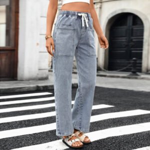Washed Wide Leg Denim Pants