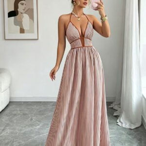 Striped Halter Maxi Dress