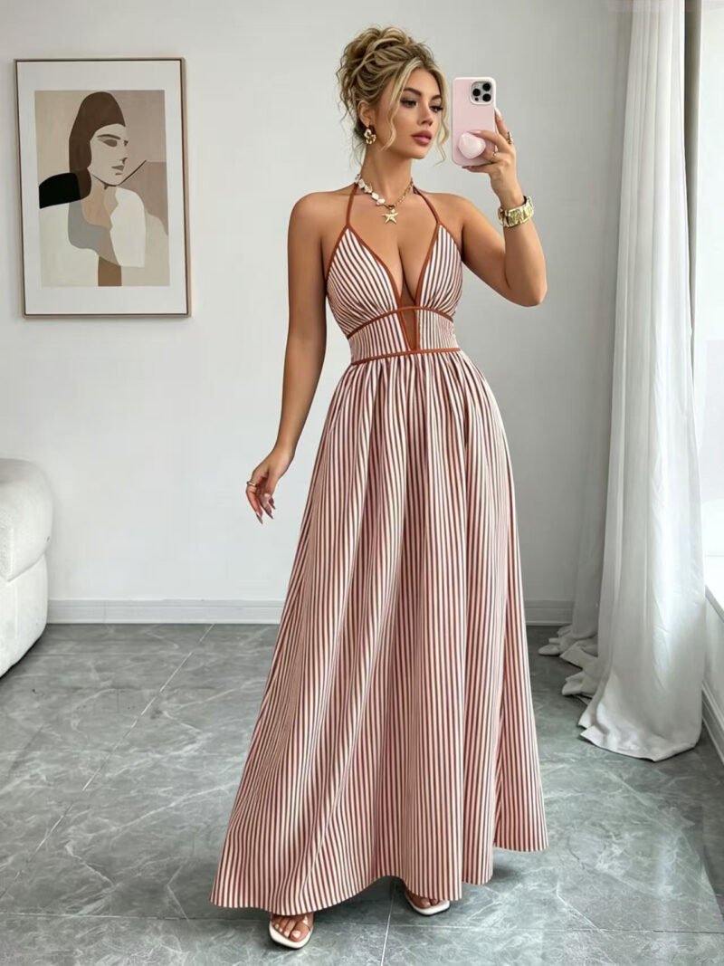 Striped Halter Maxi Dress