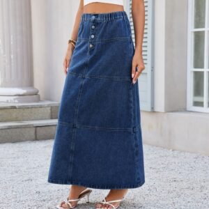High Waist Button Midi Skirt