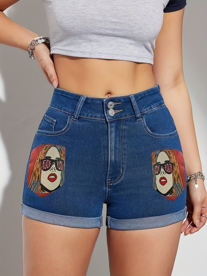 Graphic Print Denim Shorts