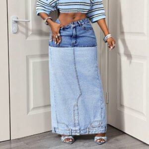 Color Block Denim Skirt