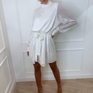 Sequin Tie-Neck Mini Dress