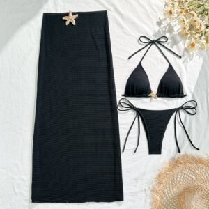 Halter Mesh Swim Skirt Set
