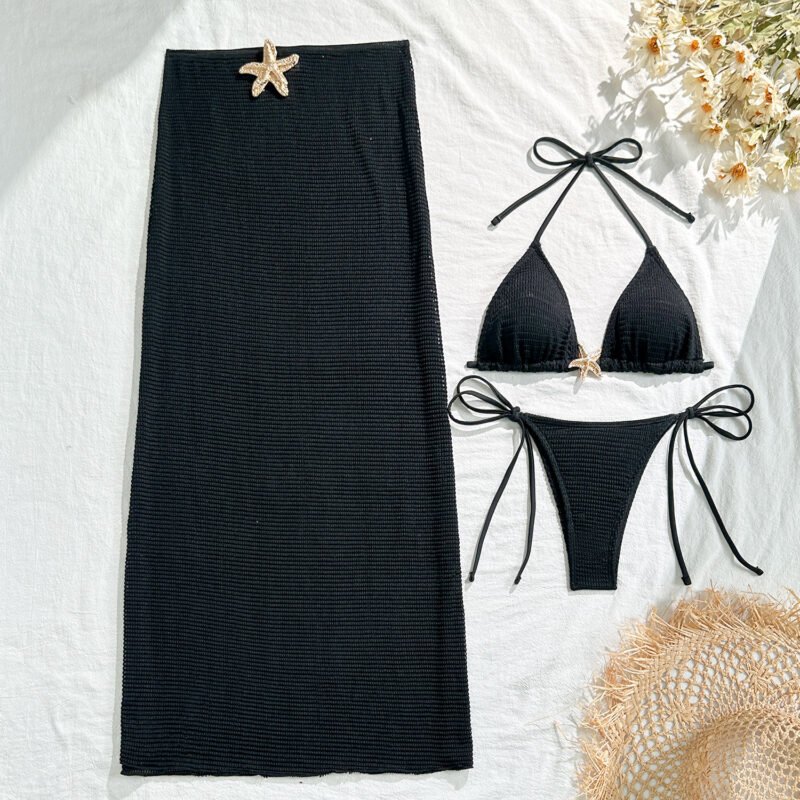 Halter Mesh Swim Skirt Set