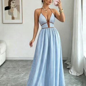 Striped Halter Maxi Dress