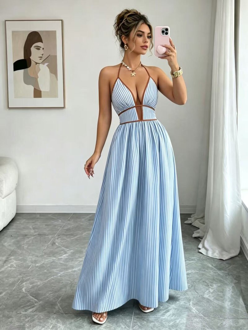 Striped Halter Maxi Dress
