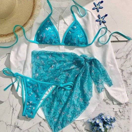 Sequined Halter Bikini Set