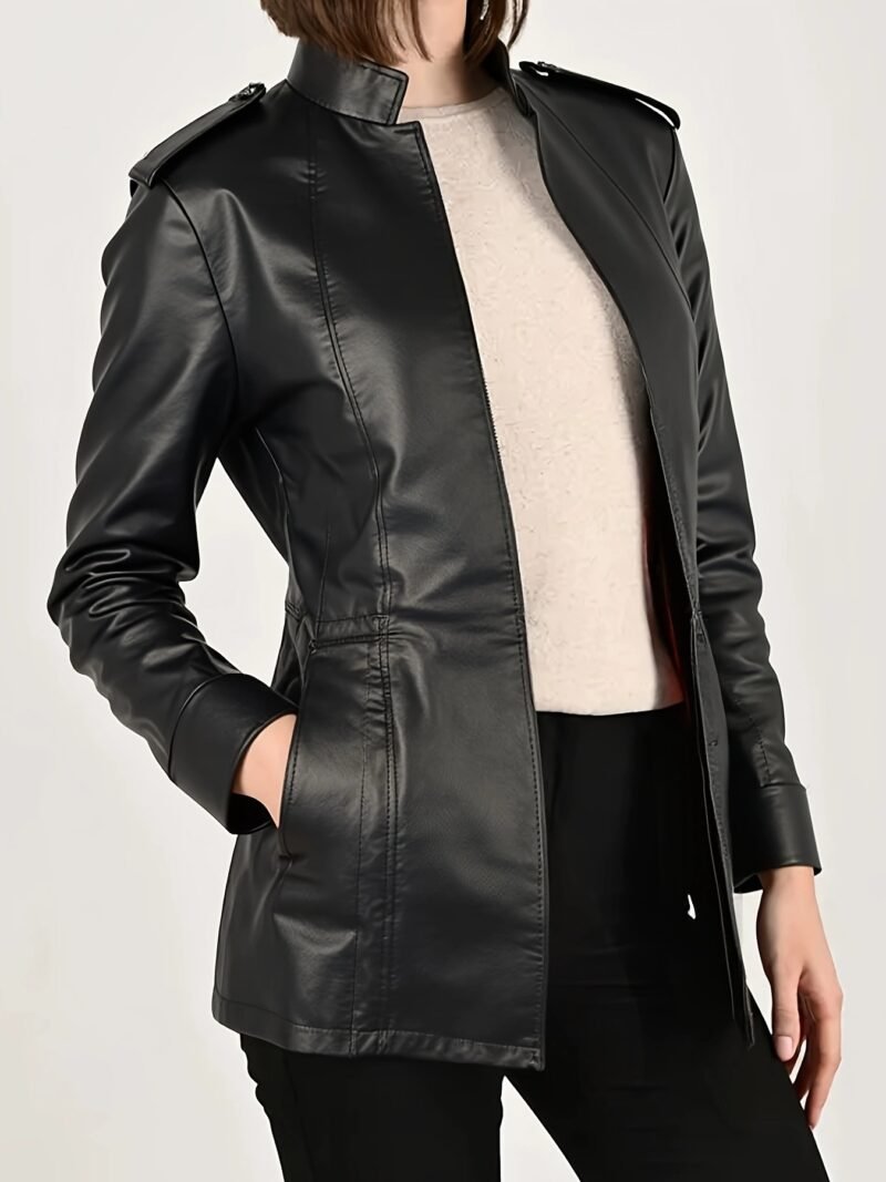 Stand Collar Faux Leather Jacket
