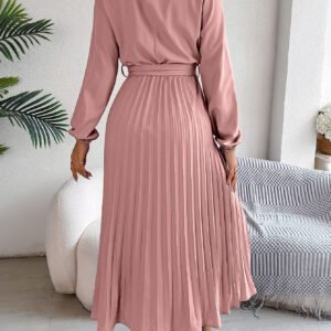 Belted Stand Collar Maxi Dress