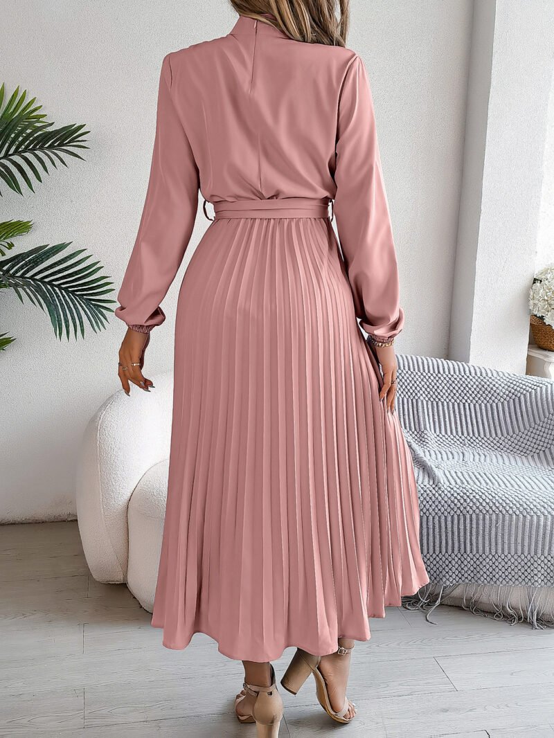 Belted Stand Collar Maxi Dress