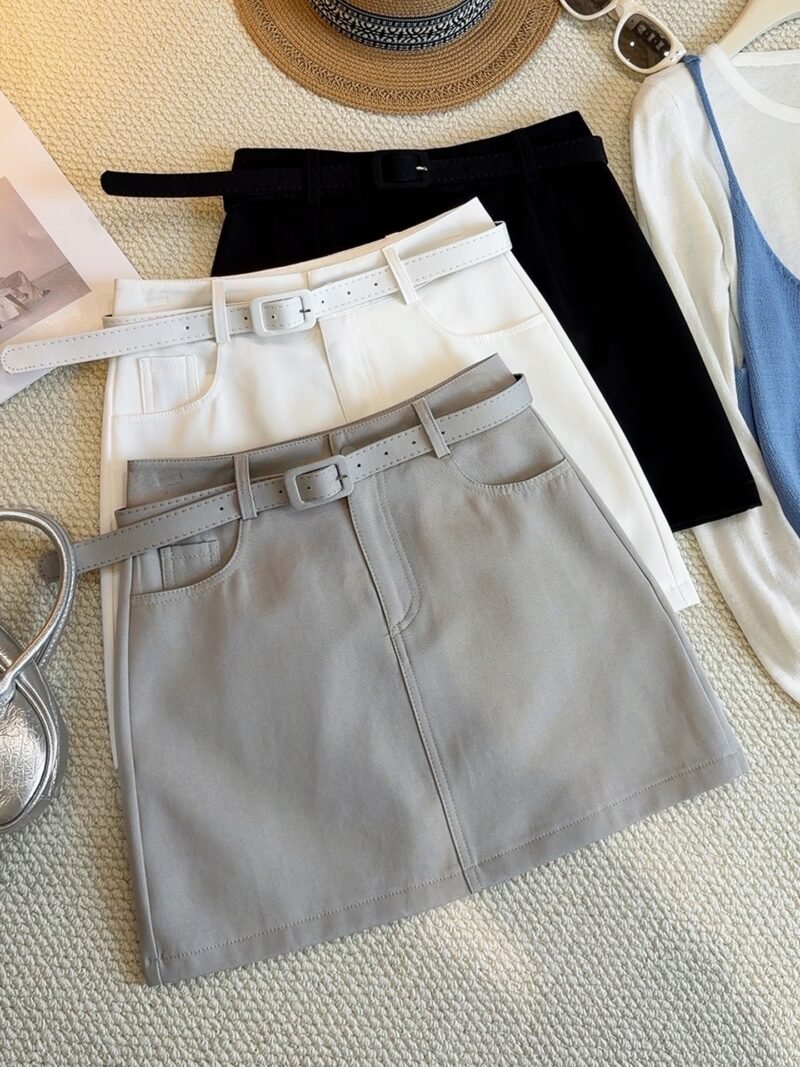 Belted High Waist A-Line Skirt