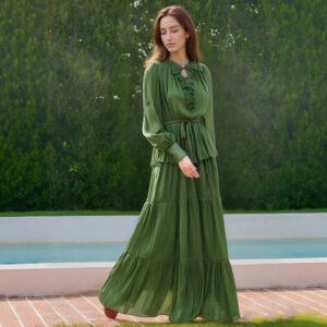 Ruched Tie Neck Maxi Dress