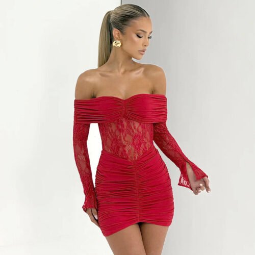 Off Shoulder Lace Mini Dress