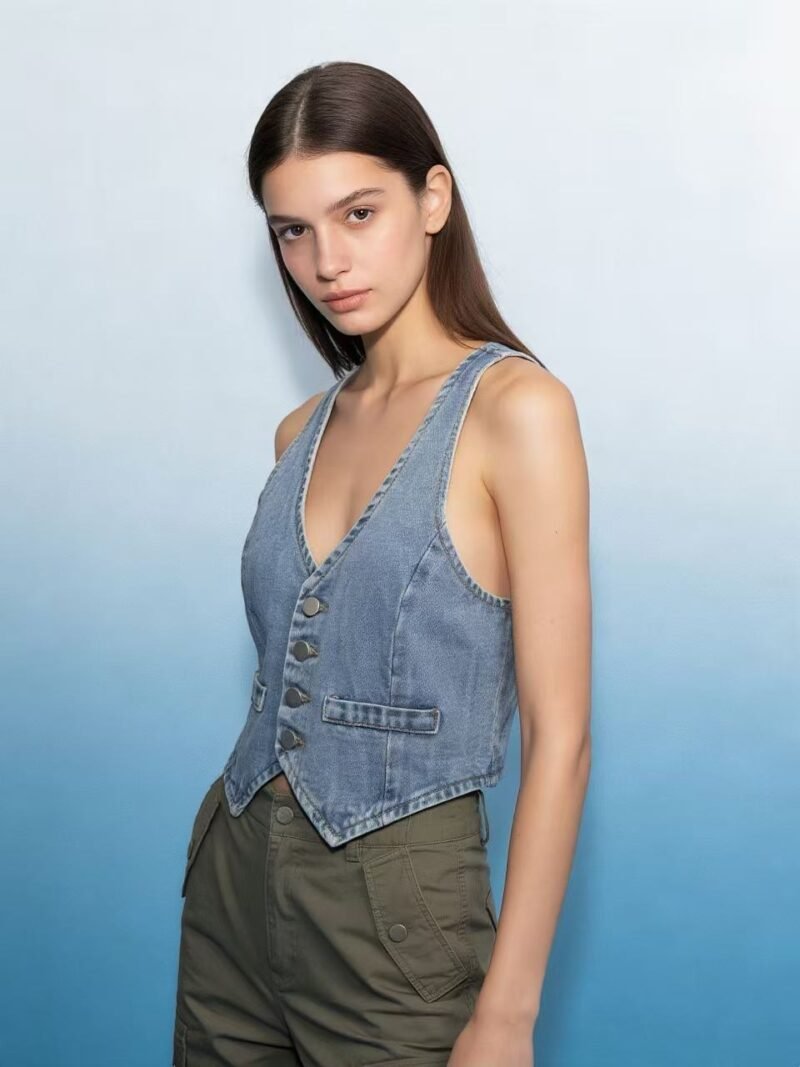 Slim Denim Button Vest