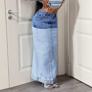 Color Block Denim Skirt
