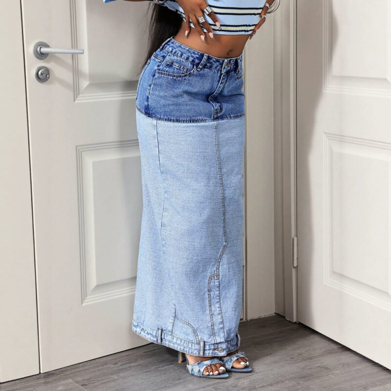 Color Block Denim Skirt